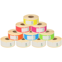 Lot d’étiquettes de couleurs compatibles Dymo 11352 / S0722520, 6 rouleaux de couleurs + 4 rouleaux blancs, format 54 mm x 25 mm, 500 étiquettes par rouleau, permanent