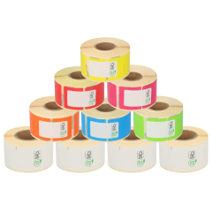 Lot d’étiquettes de couleurs compatibles Seiko SLP-2RLH, 6 rouleaux de couleurs + 3 rouleaux blancs, format 89 mm x 28 mm, 260 étiquettes par rouleau, permanent