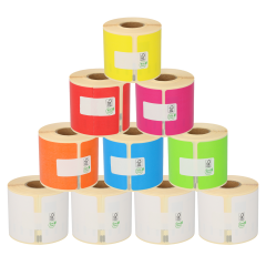 Lot d’étiquettes de couleurs compatibles Seiko SLP-SRL, 6 rouleaux de couleurs + 4 rouleaux blancs, format 101 mm x 54 mm, 220 étiquettes par rouleau, permanent