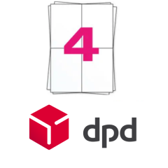 Étiquettes d’expédition DPD sur feuilles A4, 4 x étiquettes A6, 400 étiquettes par boîte, permanent, blanc, 104 mm x 148 mm