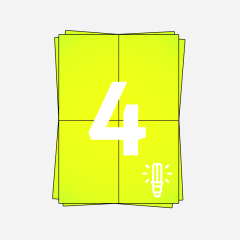 Étiquettes d’expédition DPD sur feuilles A4, 4 x étiquettes A6, 400 étiquettes par boîte, permanent, jaune fluorescent, 104 mm x 148 mm, 100 unités