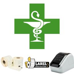 Paquets de démarrage pharmacie: Brother QL810W + 12 rouleaux DK22205 + support
