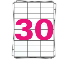 Feuilles d’étiquettes autocollantes A4, 30 par feuille, permanent, blanc, 70 mm x 29 mm